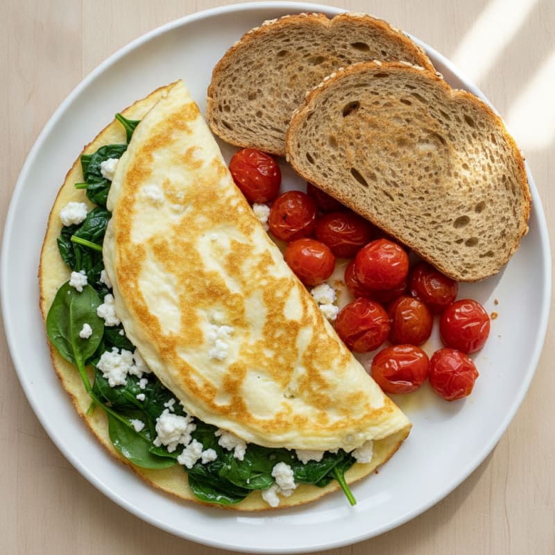 Egg White Spinach Omelette with Cottage Cheese and Cherry Tomatoes