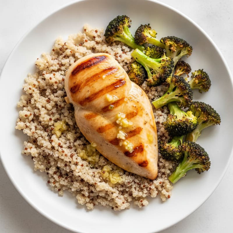Grilled Chicken Breast with Roasted Broccoli and Quinoa
