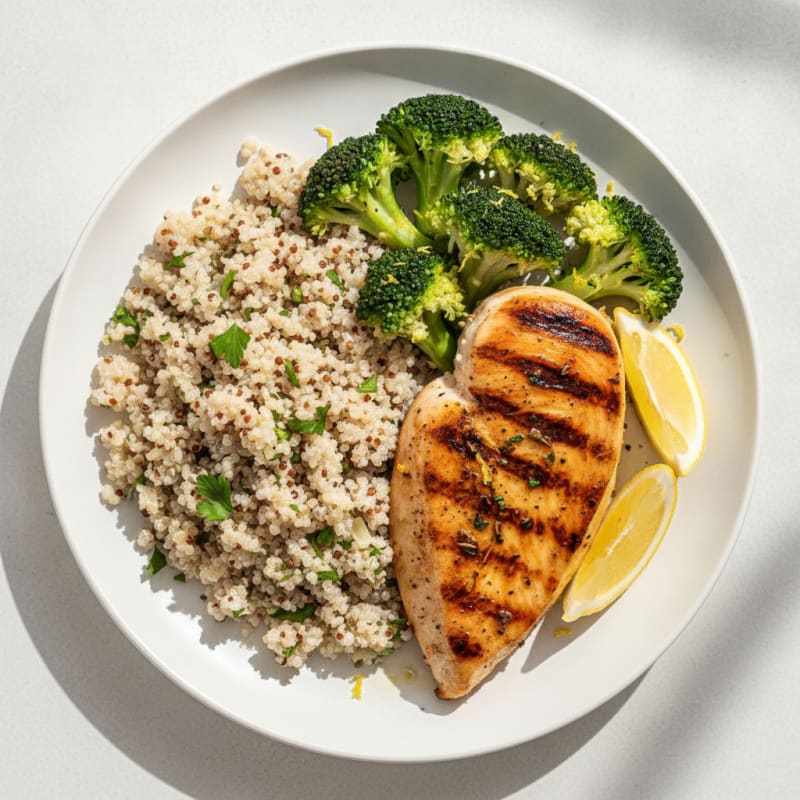 Grilled Chicken Breast with Quinoa and Steamed Broccoli