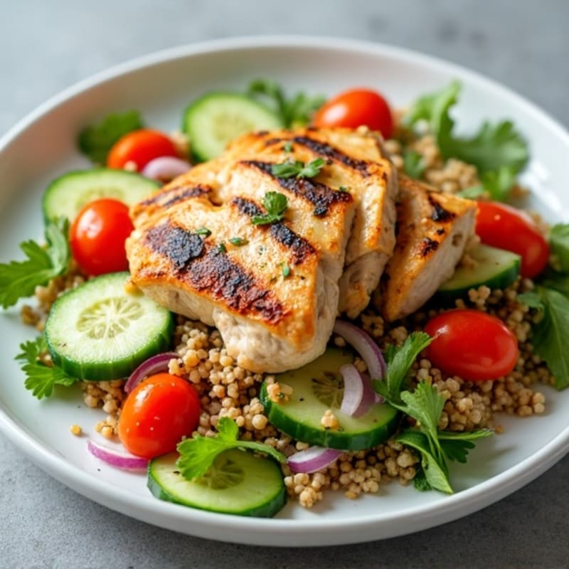 Grilled Chicken Breast Salad with Quinoa and Crunchy Vegetables