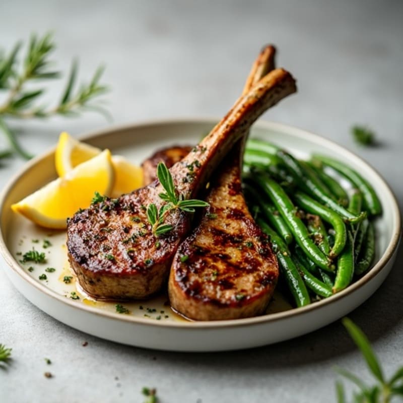 Grilled Herb Lamb Chops with Lemon-Garlic Roasted Green Beans