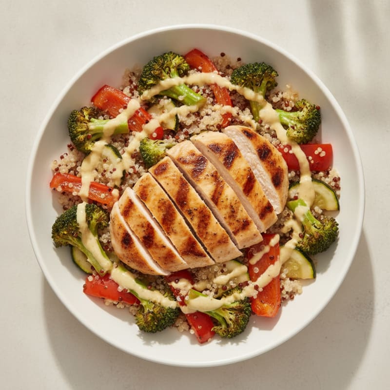 Grilled Chicken and Quinoa Power Bowl with Roasted Vegetables