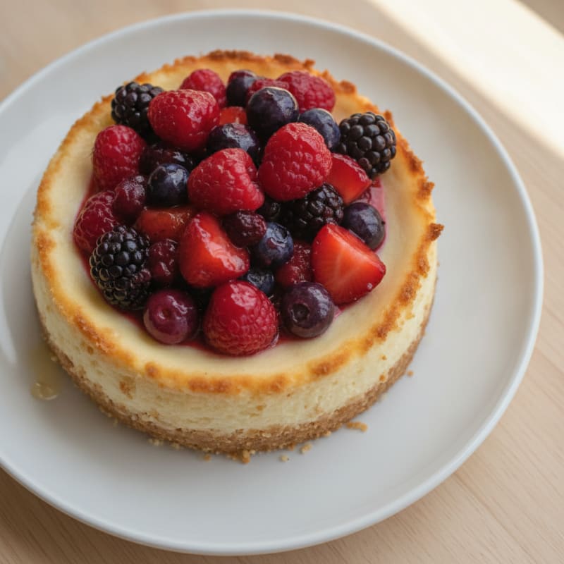 Greek Yogurt Protein Cheesecake with Mixed Berries