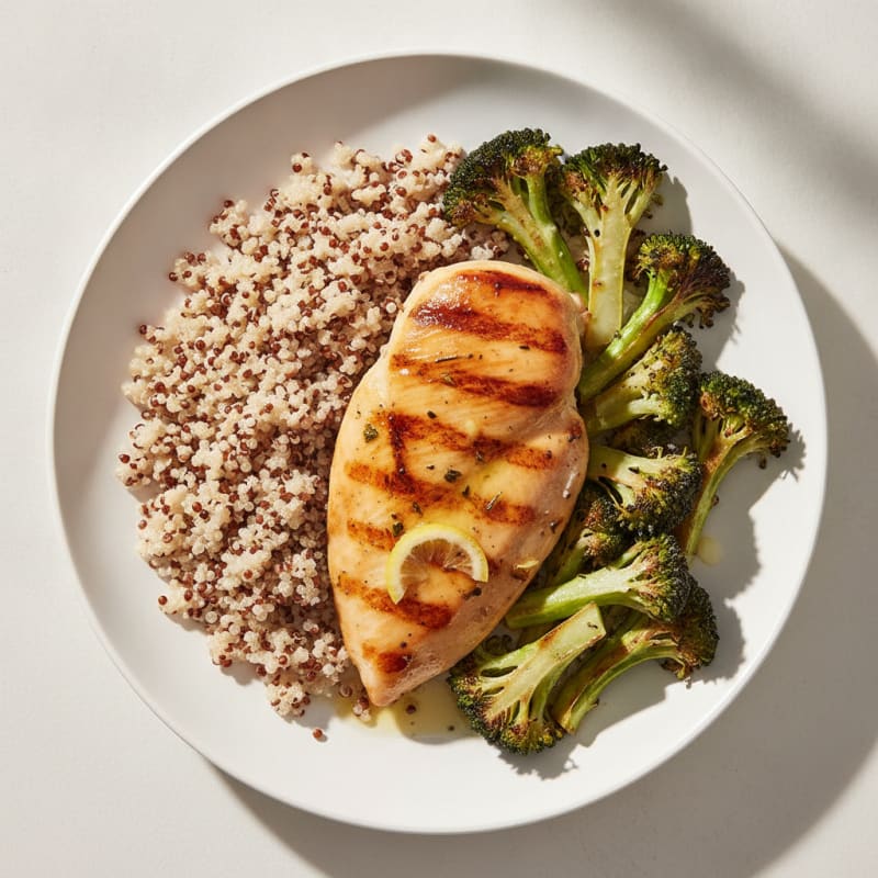 Grilled Chicken Breast with Quinoa and Roasted Broccoli
