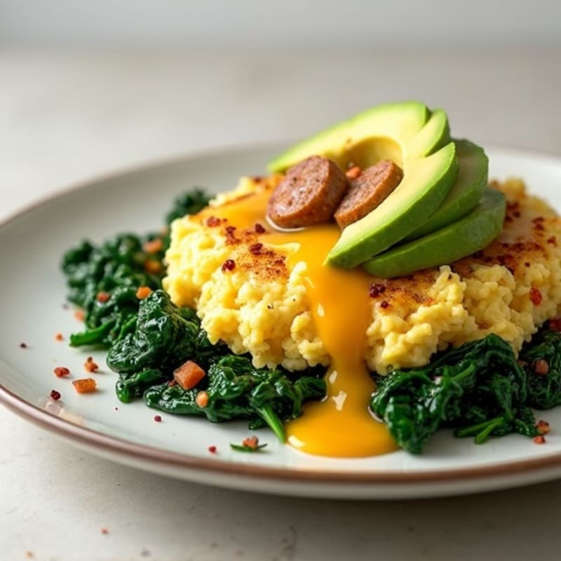Egg White Scramble with Turkey Sausage and Sautéed Spinach