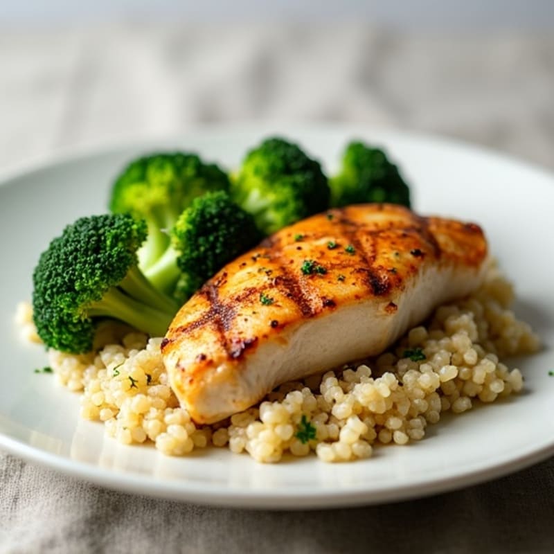 Grilled Chicken Breast with Quinoa and Steamed Broccoli