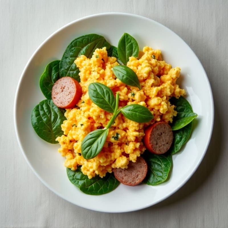 Cottage Cheese Scramble with Turkey Sausage and Spinach