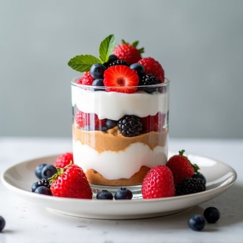 Greek Yogurt Protein Parfait with Mixed Berries and Almond Butter