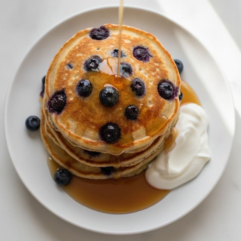 Blueberry Protein Pancakes with Maple Syrup