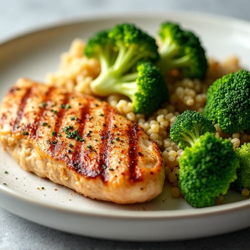 Grilled Chicken Breast with Steamed Broccoli and Quinoa