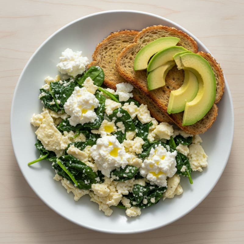 Egg White and Spinach Scramble with Cottage Cheese