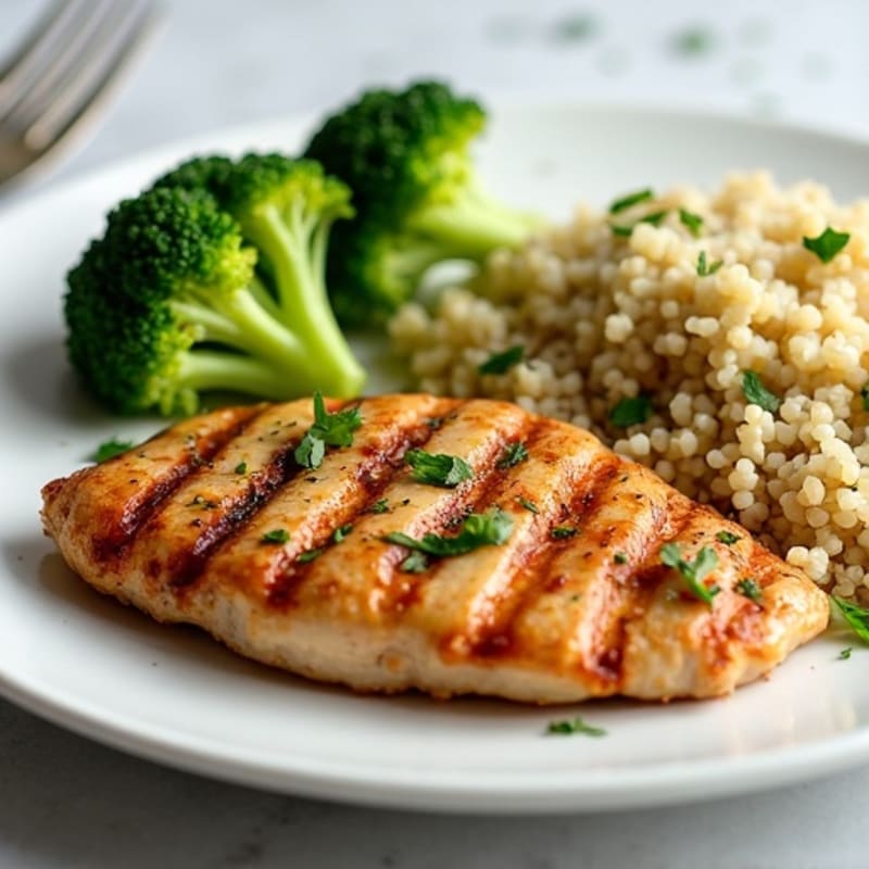 Grilled Chicken Breast with Quinoa and Steamed Broccoli