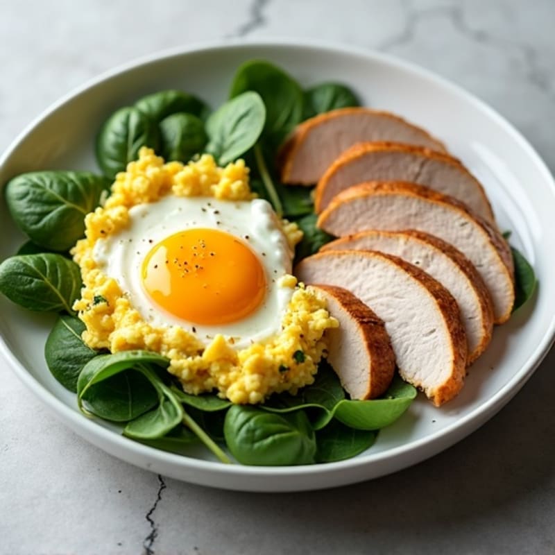Egg White and Spinach Scramble with Grilled Turkey Breast