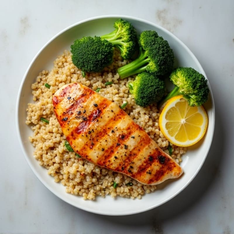 Grilled Chicken Breast with Quinoa and Roasted Broccoli