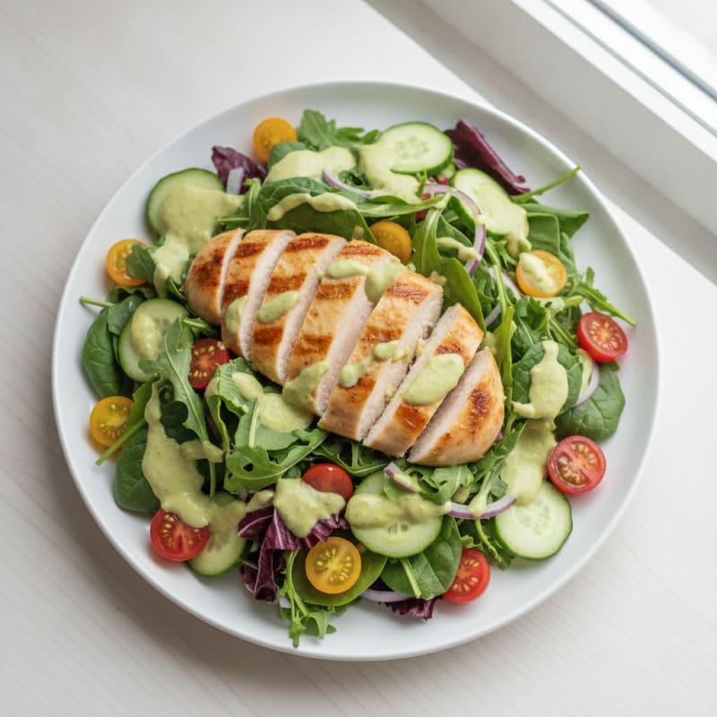 Grilled Chicken Salad with Creamy Avocado Dressing