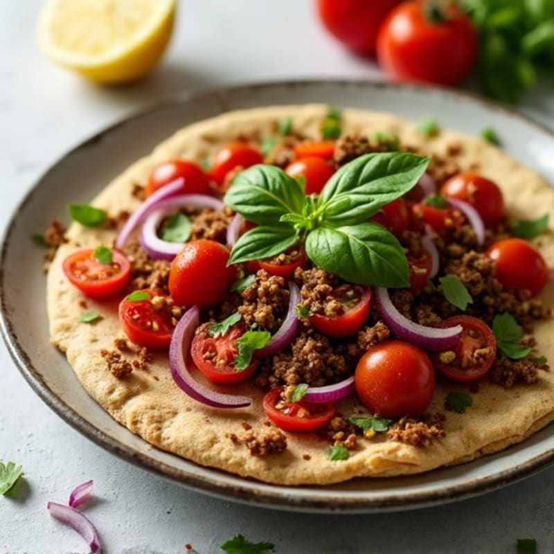 Crispy Spiced Ground Beef Flatbread with Fresh Herbs