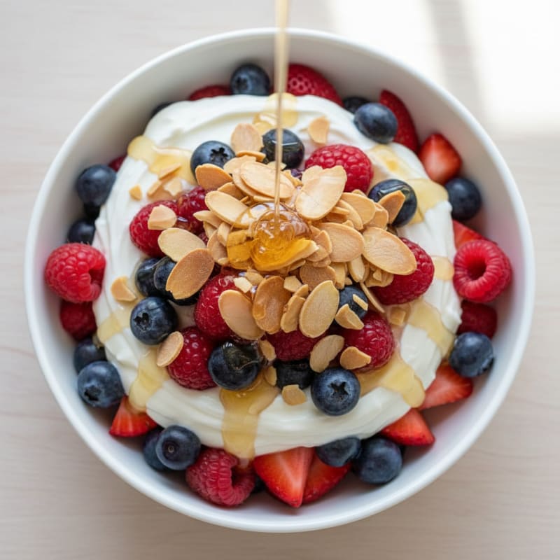 Greek Yogurt Parfait with Mixed Berries and Almonds