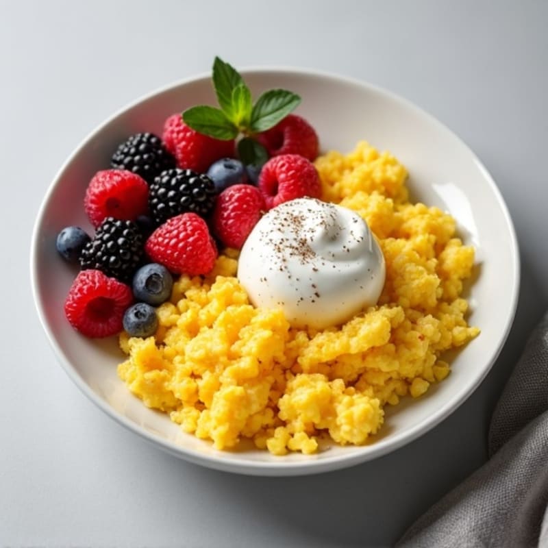 Fluffy Scrambled Eggs with Fresh Mixed Berries