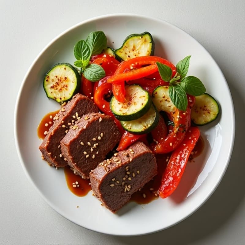 Sweet-Savory Sesame Beef with Charred Vegetables