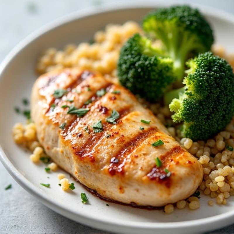 Grilled Chicken Breast with Quinoa and Roasted Broccoli