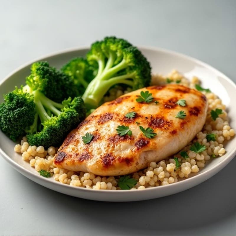 Grilled Chicken Breast with Quinoa and Steamed Broccoli