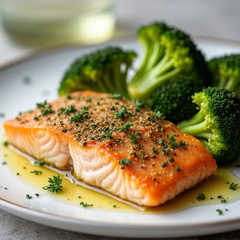 Herb-Crusted Baked Salmon with Roasted Broccoli