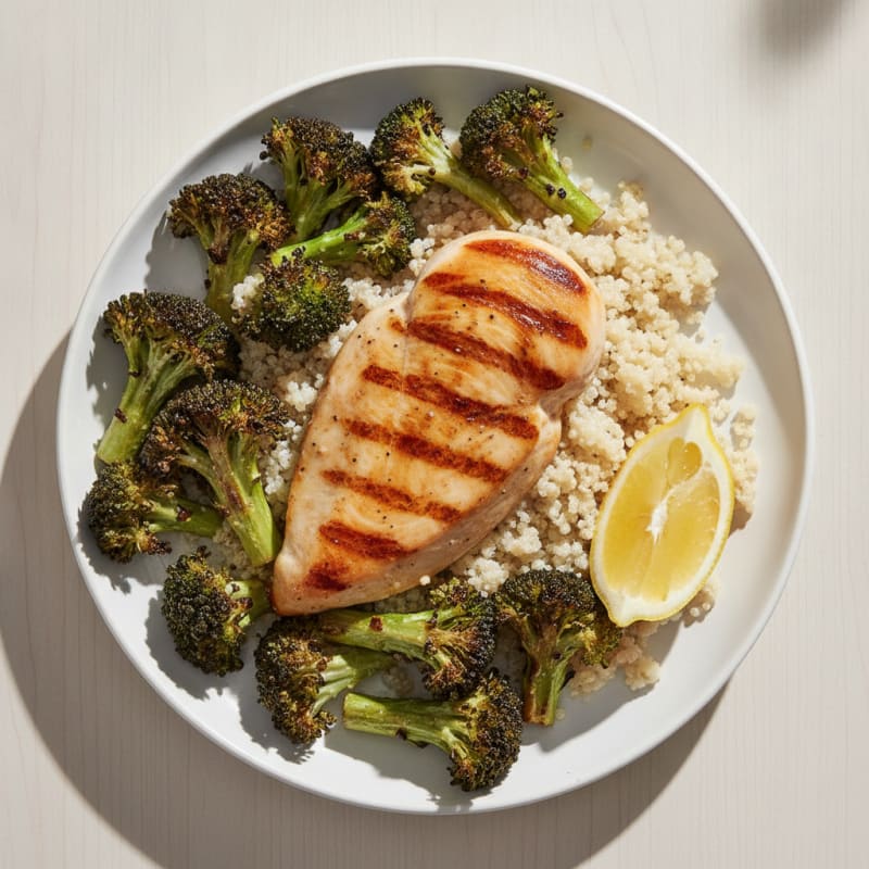 Grilled Chicken Breast with Quinoa and Roasted Broccoli