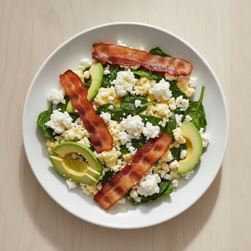 Cottage Cheese Scramble with Spinach and Turkey Bacon
