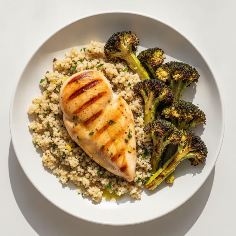 Grilled Chicken Breast with Quinoa and Roasted Broccoli