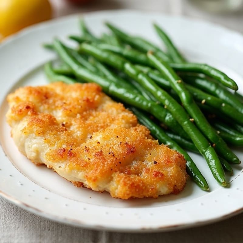 Crispy Lemon Garlic Chicken with Sautéed Green Beans