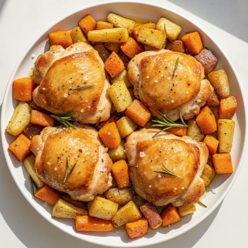 Baked Chicken Thighs with Roasted Root Vegetables