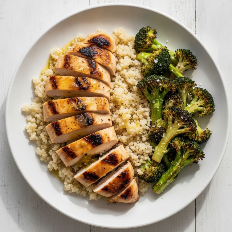 Grilled Chicken Breast with Quinoa and Roasted Broccoli