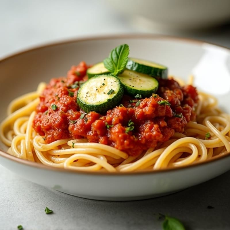 Lean Ground Turkey Pasta with Hearty Marinara and Zucchini