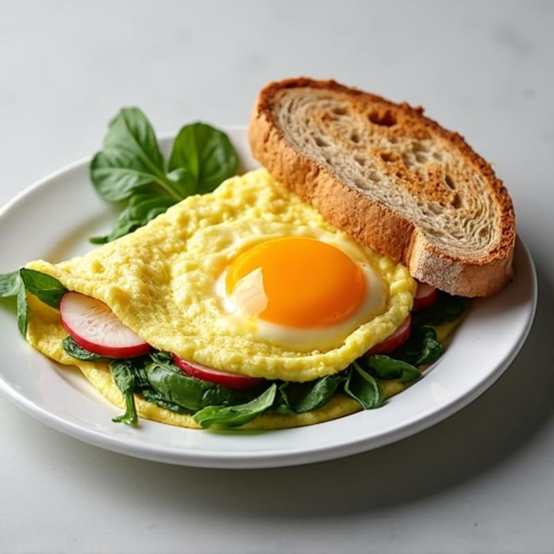 Egg White and Spinach Omelet with Cottage Cheese and Sliced Turkey