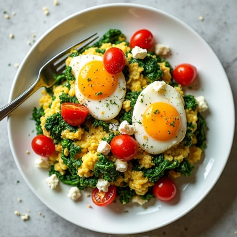 Fluffy Spinach Feta Egg White Scramble
