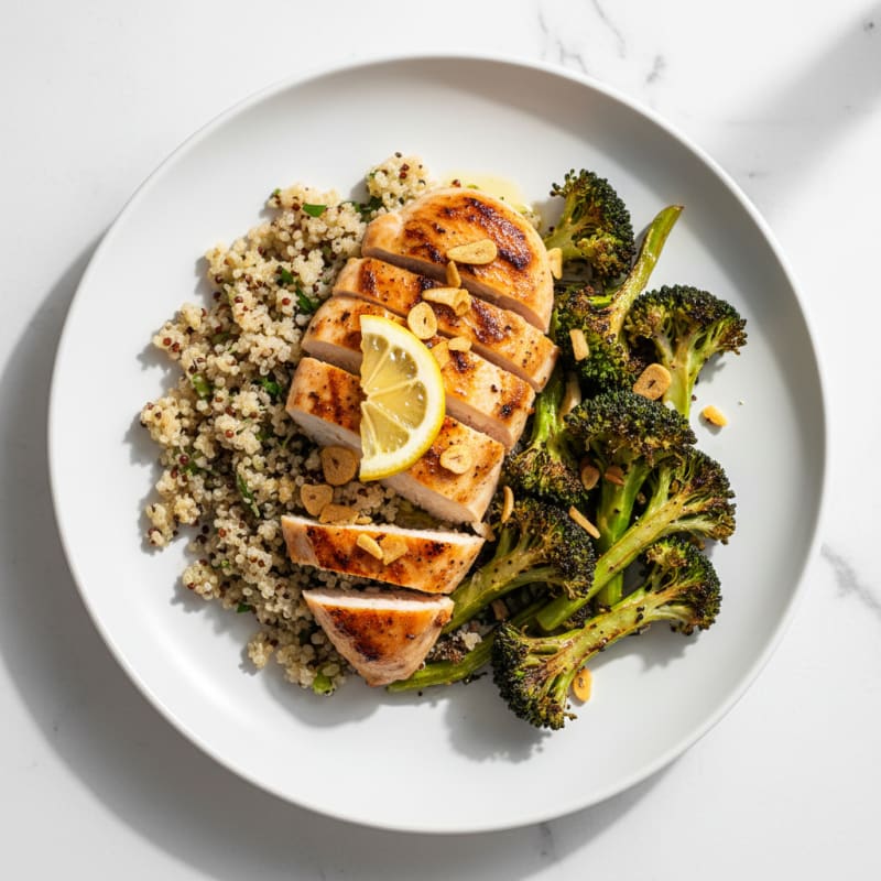Grilled Chicken Breast with Quinoa and Roasted Broccoli