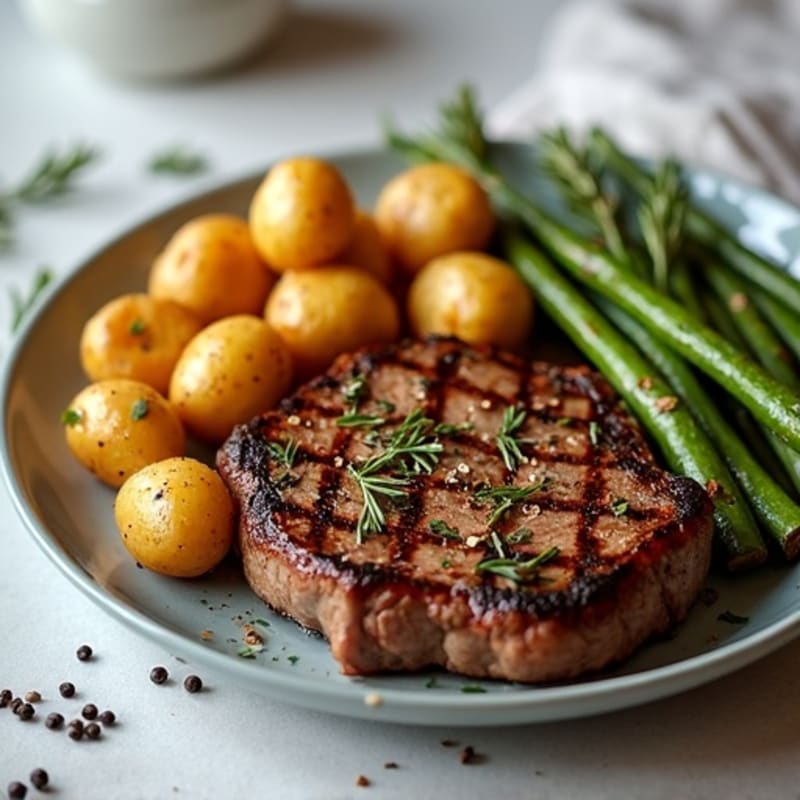 Pan-Seared Garlic Herb Steak with Crispy Roasted Potatoes