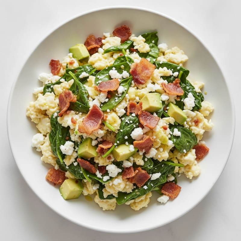 Crispy Turkey Bacon Egg White Scramble with Spinach and Feta