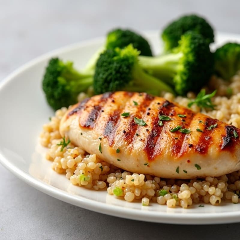 Grilled Chicken Breast with Quinoa and Roasted Broccoli