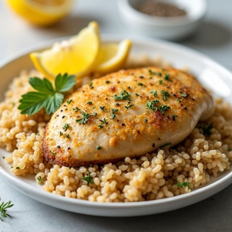 Herb-Crusted Lemon Chicken with Garlic Rice