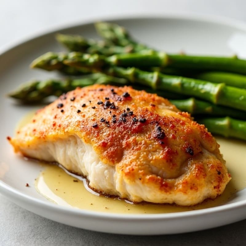 Crispy Pan-Seared Chicken Breast with Roasted Asparagus