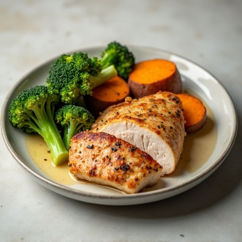 Seared Turkey Breast with Roasted Broccoli and Sweet Potato