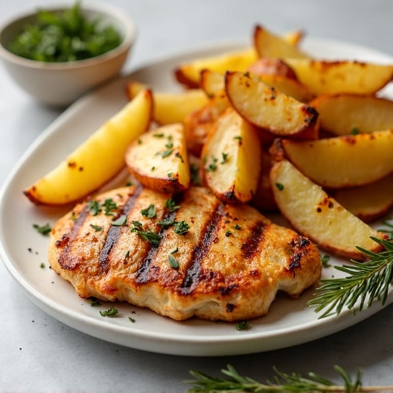 Crispy Herb-Roasted Potato Wedges with Garlic and Chicken Breast