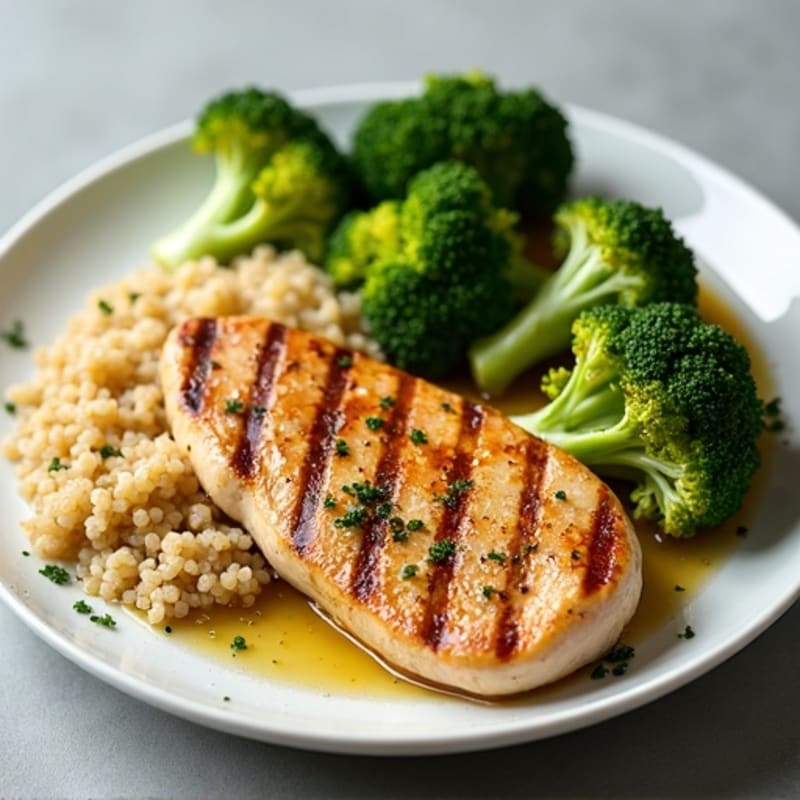 Grilled Chicken Breast with Quinoa and Roasted Broccoli