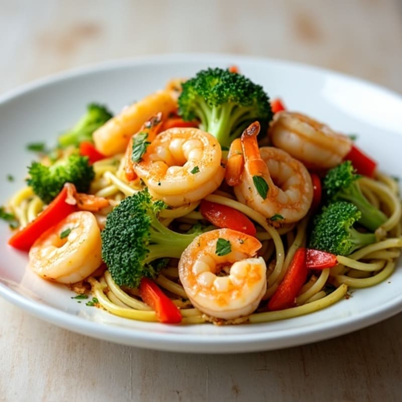 Shrimp and Vegetable Noodle Stir-Fry with Peanut-Lime Dressing