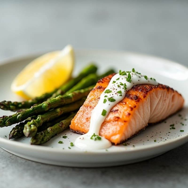 Seared Salmon Fillet with Roasted Asparagus