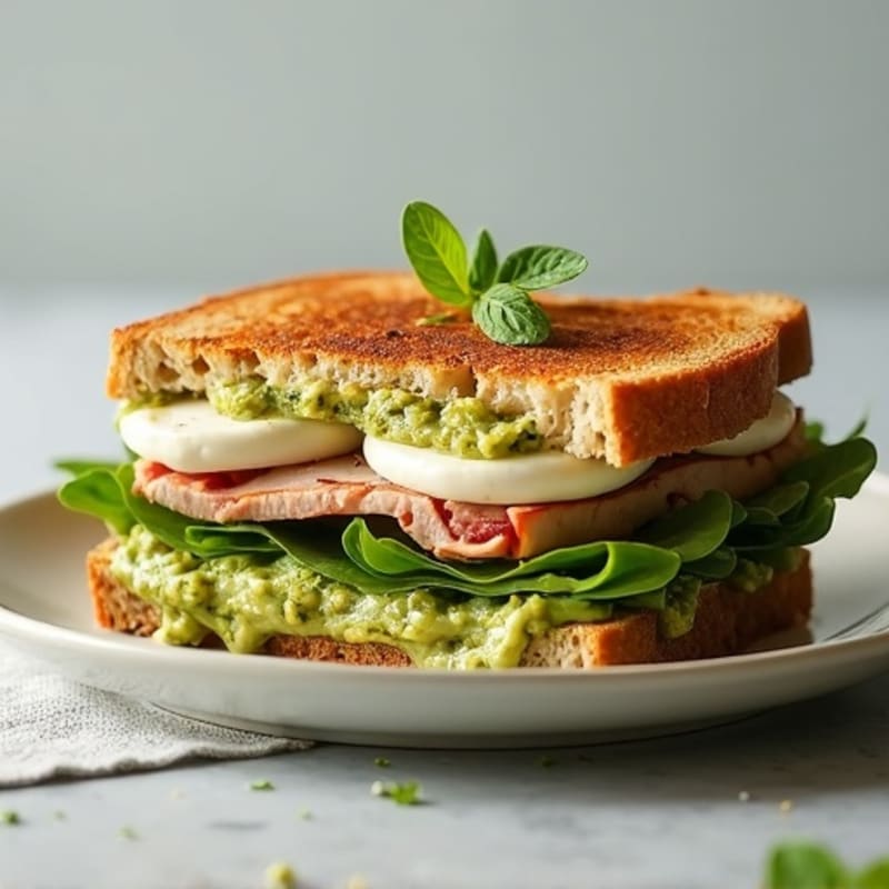 Herb-Roasted Turkey Pesto Melt with Greens