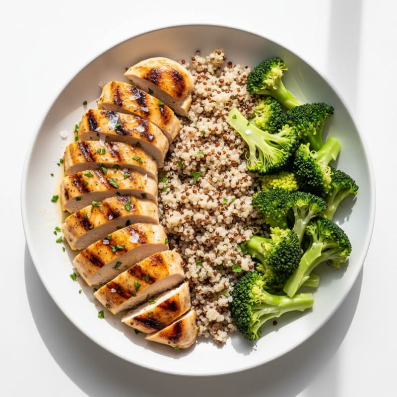 Grilled Chicken Breast with Quinoa and Steamed Broccoli