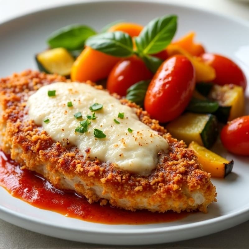 Healthy Crispy Chicken Parmesan with Roasted Vegetables