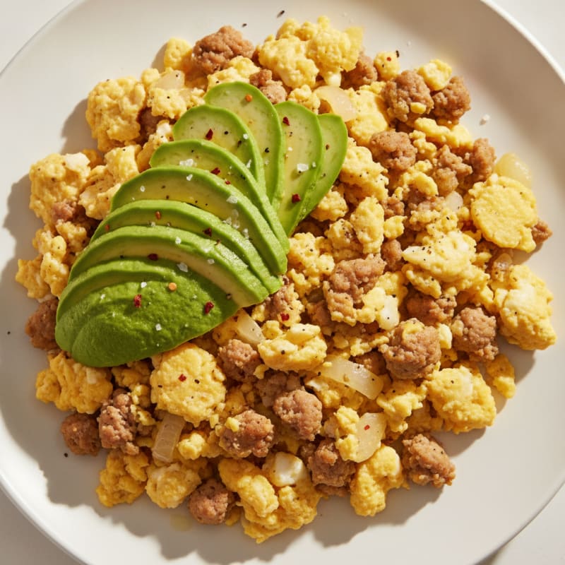 Turkey Sausage and Avocado Scramble